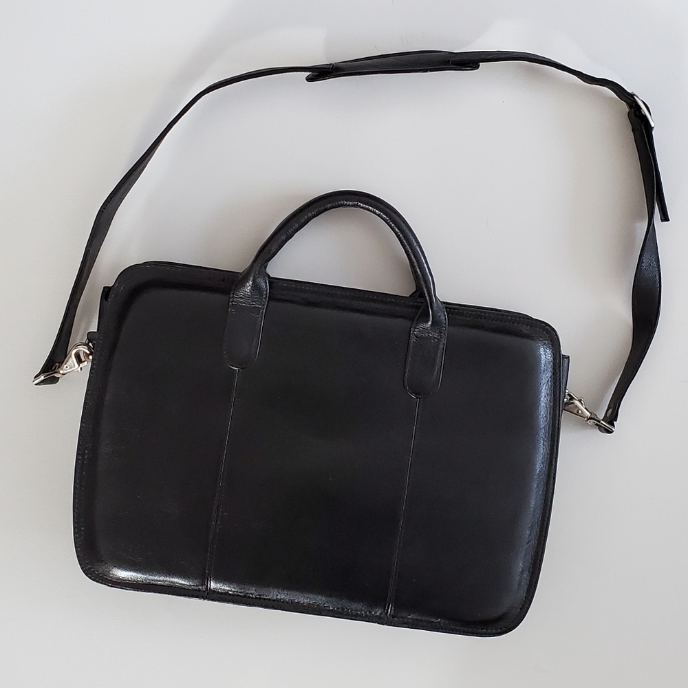 WOMENS BLACK LEATHER LAPTOP TOTE BAG